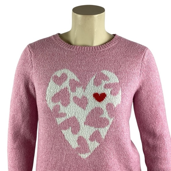 Cupcakes and Cashmere Pink Heart Sweater Pullover Crewneck Size L - Picture 2 of 7